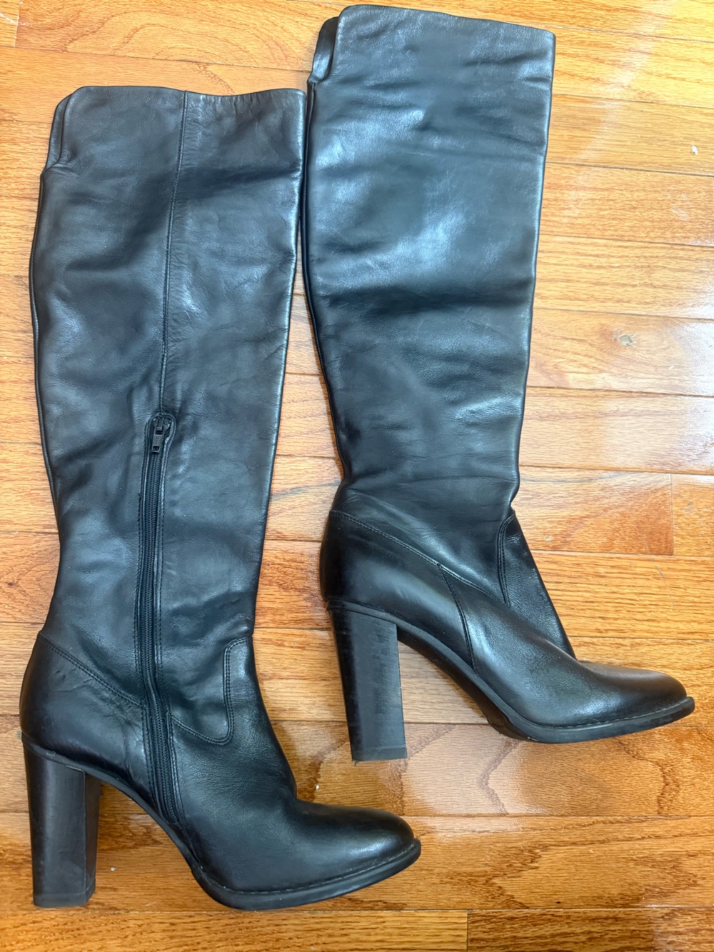 Progetto Womens Knee High Black Leather Boots Sz 7 EU 37 Italy Block Heel